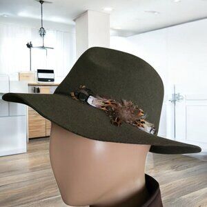 PETER GRIMM  (OSFA ) "TRUE CHARACTER" Felted Wool Wide Brim Olive Green Hat